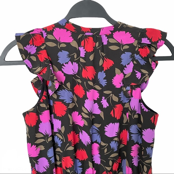 J. Crew Vibrant Flutter Sleeve Silk Floral Button Front Dress Size 0 - Picture 9 of 12